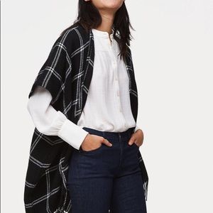 Ann Taylor Loft Fringe Plaid Poncho